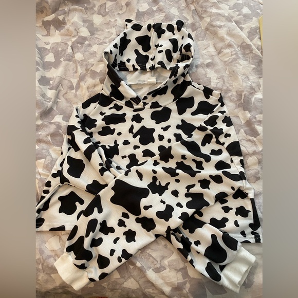 Girls 13/14 Cow-print Cropped Shirt with Hoodie - Picture 4 of 7